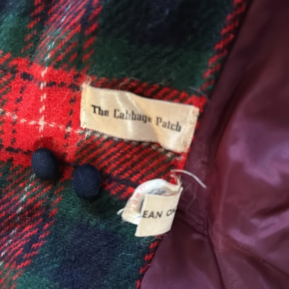 Girls Red & Green Plaid Peacoat with Matching Hat